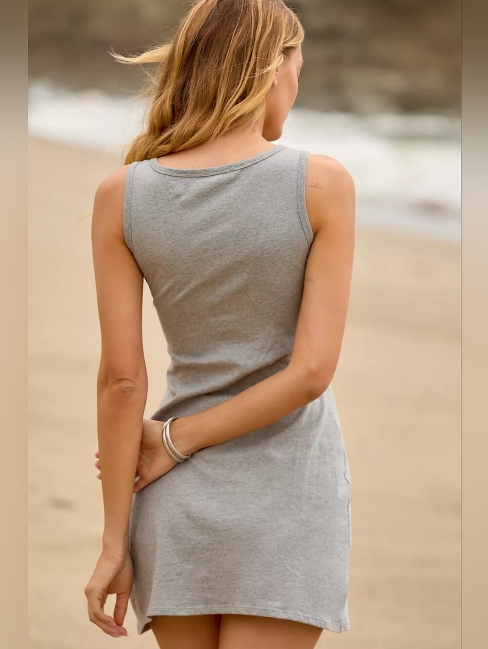 Anthropologie Celandine Sleeveless Twist T-Shirt Mini Dress Grey Cotton Medium - Picture 2 of 3